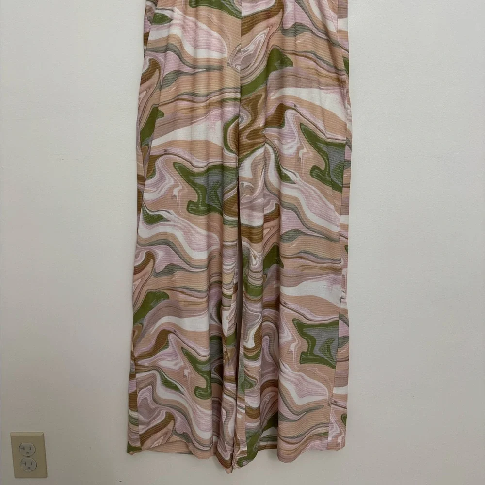 Lush Brown and Green Swirl Print Halter Open Back Jumpsuit in Strawberry Matcha - Picture 5 of 16